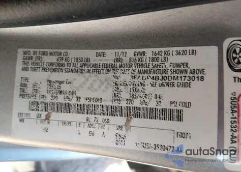 2013 Ford Fiesta Se z USA, uszkodzony, nr VIN 3FADP4BJ0DM173018